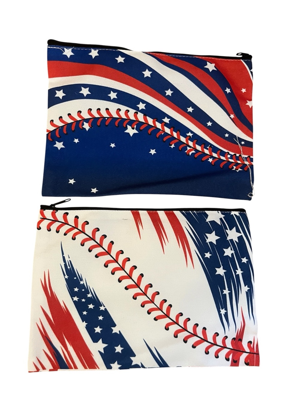 2 Patriotic Baseball Zipper Pouch Set